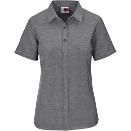 Ladies Short Sleeve Oxford Shirt Dark Grey Front